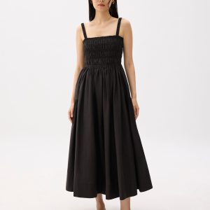 Cotton Smocked Fit & Flare Maxi Dress